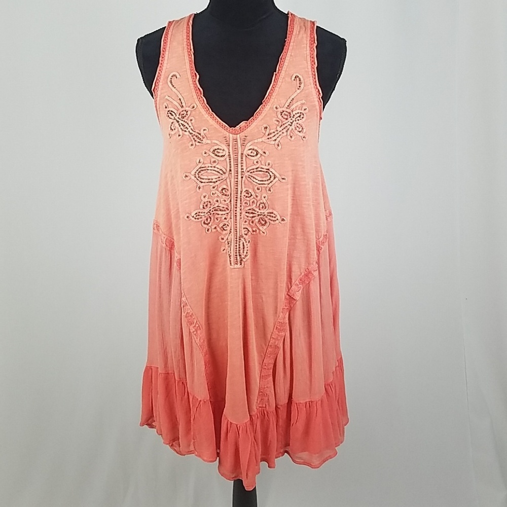 Free People women XS dress v-neck sleeveless beaded embroidery resort vacation